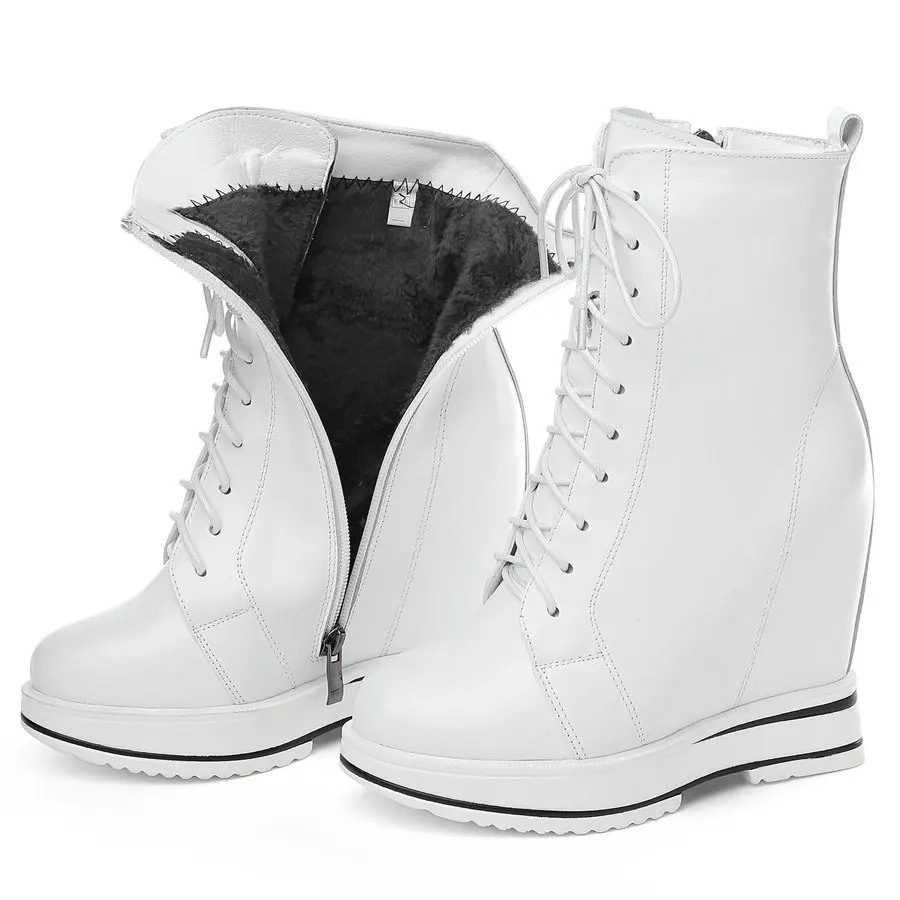 Winter Platform Pumps Women Lace Up Genuine Leather Wedges High Heel Snow Boots High Top Round Toe Chunky Sneakers Casual Shoes - Image 6