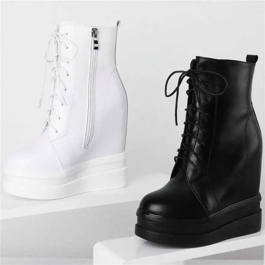 Winter Fashion Sneakers Women Lace Up Genuine Leather Wedges High Heel Snow Boots High Top Round Toe Pumps Shoes Casual Shoes - Image 4