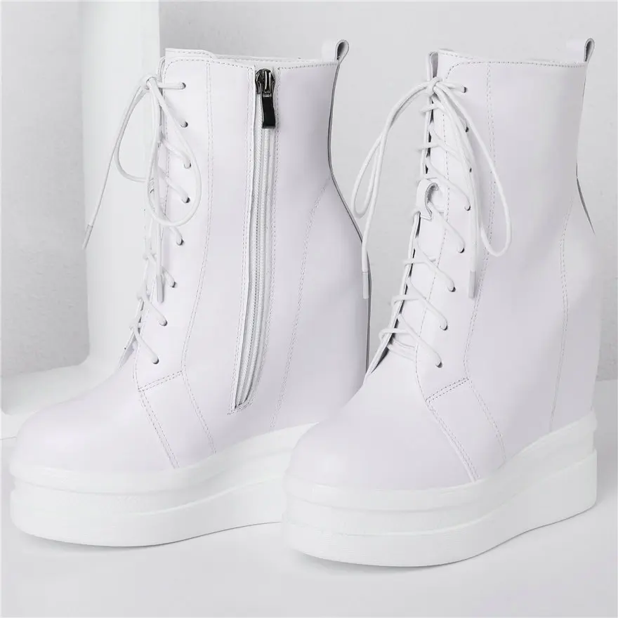 Winter Fashion Sneakers Women Lace Up Genuine Leather Wedges High Heel Snow Boots High Top Round Toe Pumps Shoes Casual Shoes - Image 5