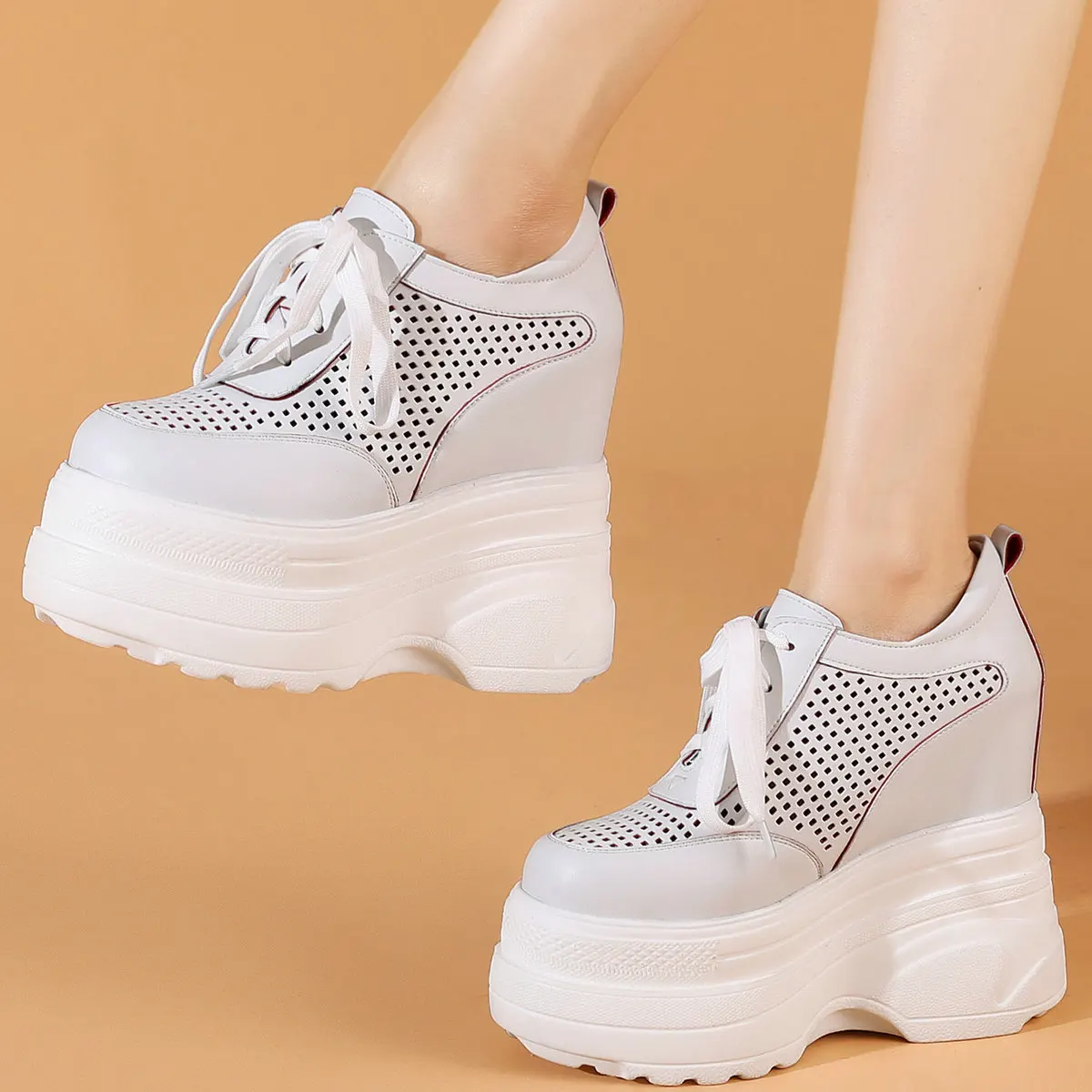 Big Size 47 Sandals Women Hollow Cow Leather Wedges High Heel Ankle Boots Plus Size 46 Chunky Sneakers Summer Size45 Pumps Shoes - Image 3