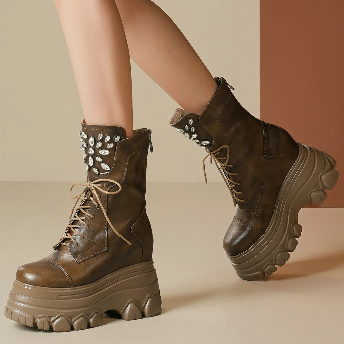 Winter Platform Pumps Shoes Women Genuine Leather High Heel Snow Boots Female High Top Round Toe Fashion Sneakers Casual Shoes - Image 5