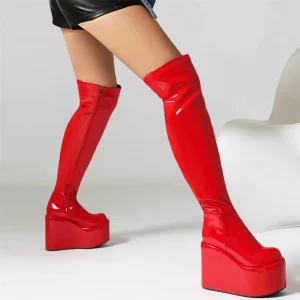 12cm High Heel Pumps Plus Size Shoes Women Big Size 45 46 47 48 49 50 Patent Leather Wedges Over The Knee Boots Fashion Sneakers