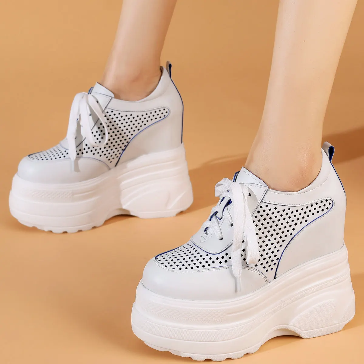 Big Size 47 Sandals Women Hollow Cow Leather Wedges High Heel Ankle Boots Plus Size 46 Chunky Sneakers Summer Size45 Pumps Shoes - Image 4