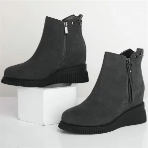 Height Increasing Fashion Sneakers Women Genuine Leather Wedges High Heel Snow Boots Winter Warm Platform Pumps Casual Shoes