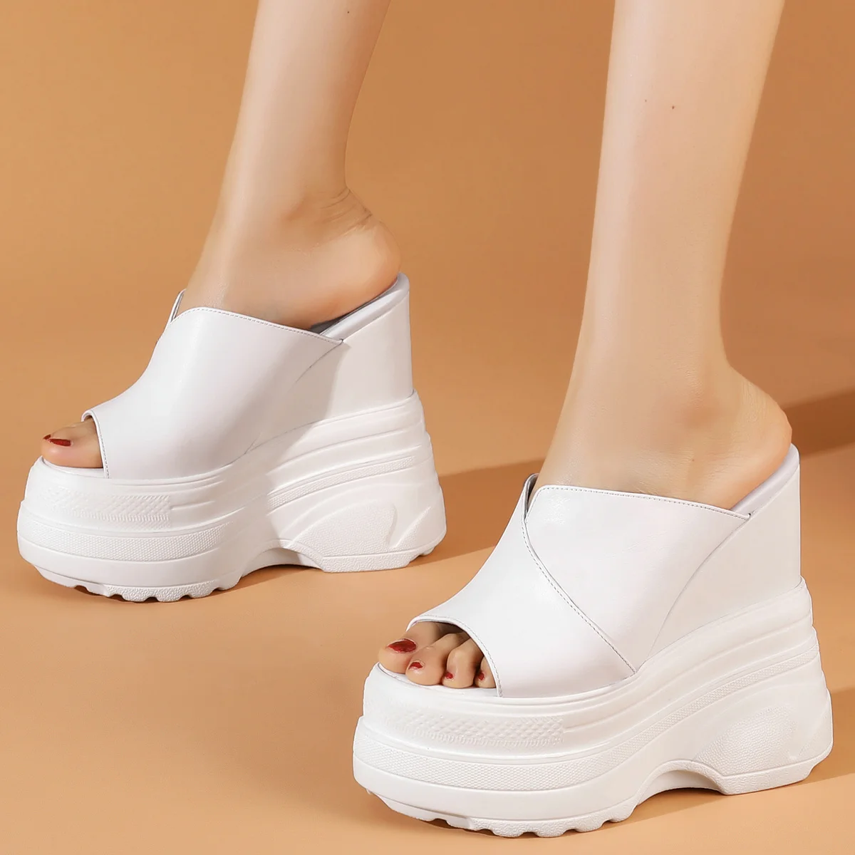 16cm High Heel Plus Size 47 Mules Women Size 46 Genuine Leather Wedges Gladiator Sandals Summer Big Size 45 Shoes Platform Pumps