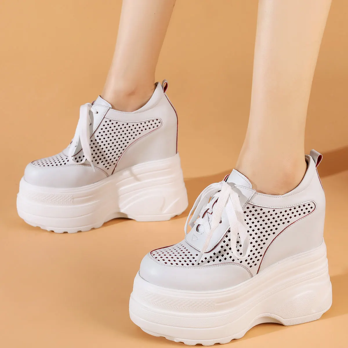 Big Size 47 Sandals Women Hollow Cow Leather Wedges High Heel Ankle Boots Plus Size 46 Chunky Sneakers Summer Size45 Pumps Shoes