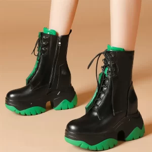 Winter Platform Wedges Pumps Shoes Women Lace Up Genuine Leather High Heel Round Toe Snow Boots Chunky Sneakers Casual Shoes