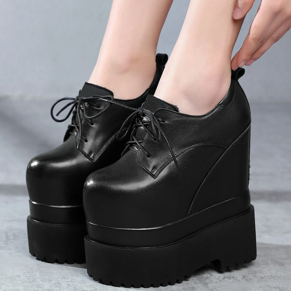 16cm High Heel Platform Pumps Shoes Women Custom-Mad EUR Size41 Genuine Leather Wedges Ankle Boots Round Toe Chunky Sneakers - Image 3