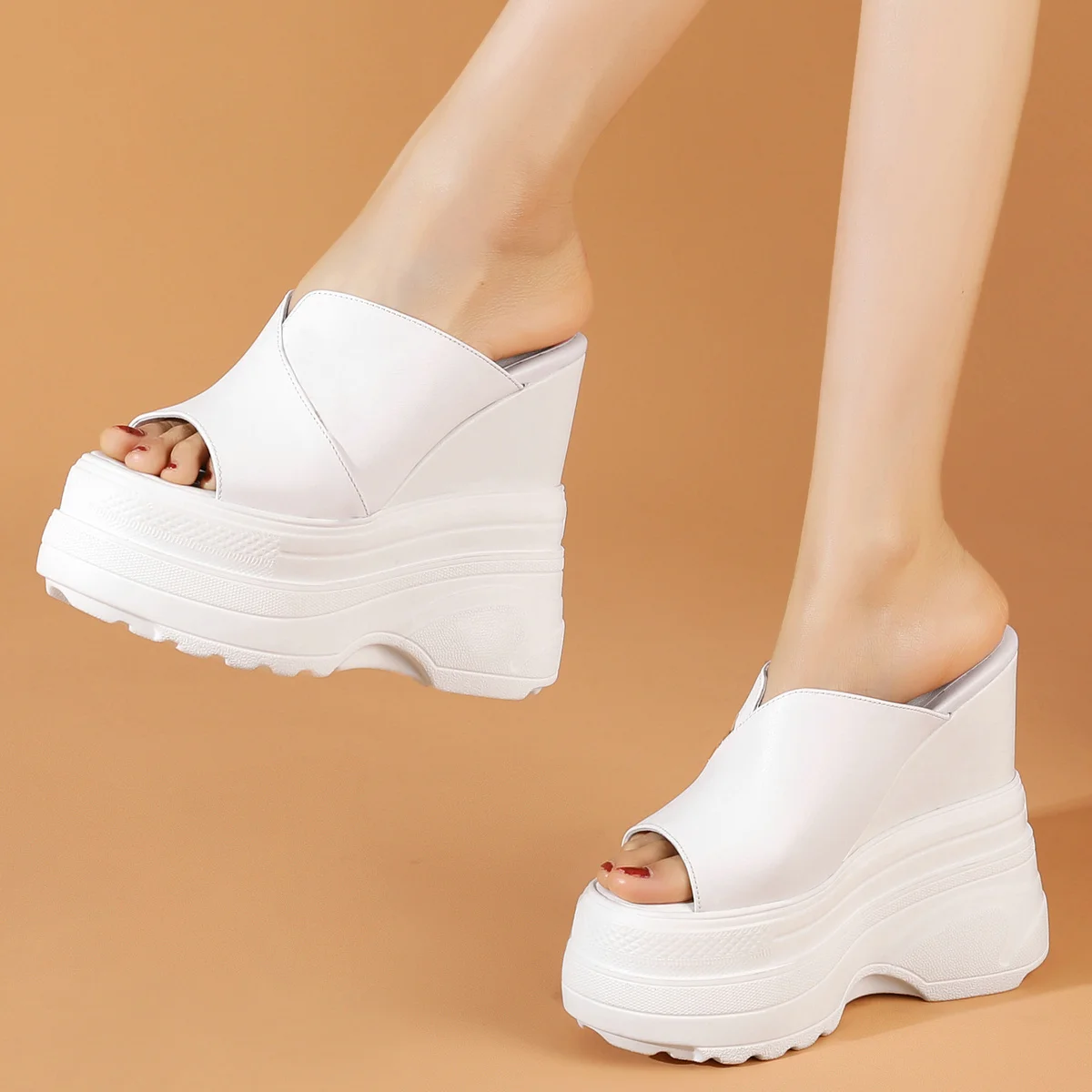 16cm High Heel Plus Size 47 Mules Women Size 46 Genuine Leather Wedges Gladiator Sandals Summer Big Size 45 Shoes Platform Pumps - Image 4