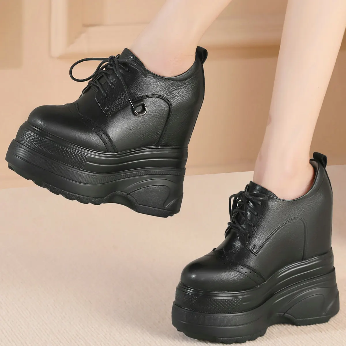 Big Size 46 Chunky Sneakers Women Plus Size 47 Genuine Leather Wedges High Heel Ankle Boots Round Toe Platform Pumps US 11 Shoes - Image 3