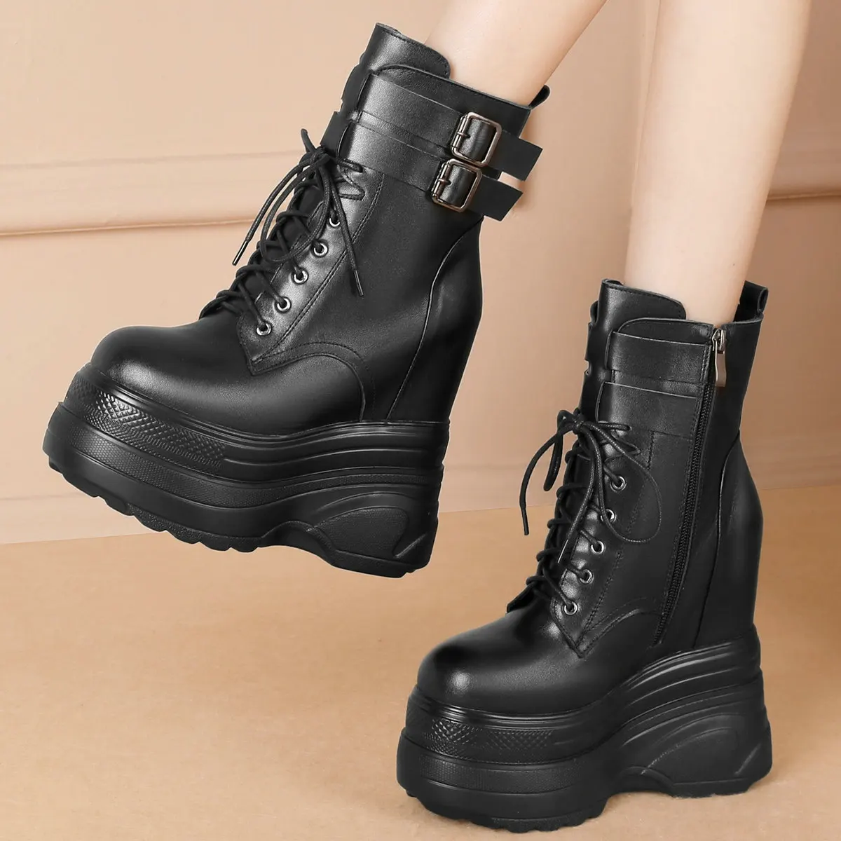 Winter Plus Size 47 Chunky Sneakers Women Custom-Made Big Size 46 45 Genuine Leather Wedges High Heel Snow Boots Platform Pumps - Image 3