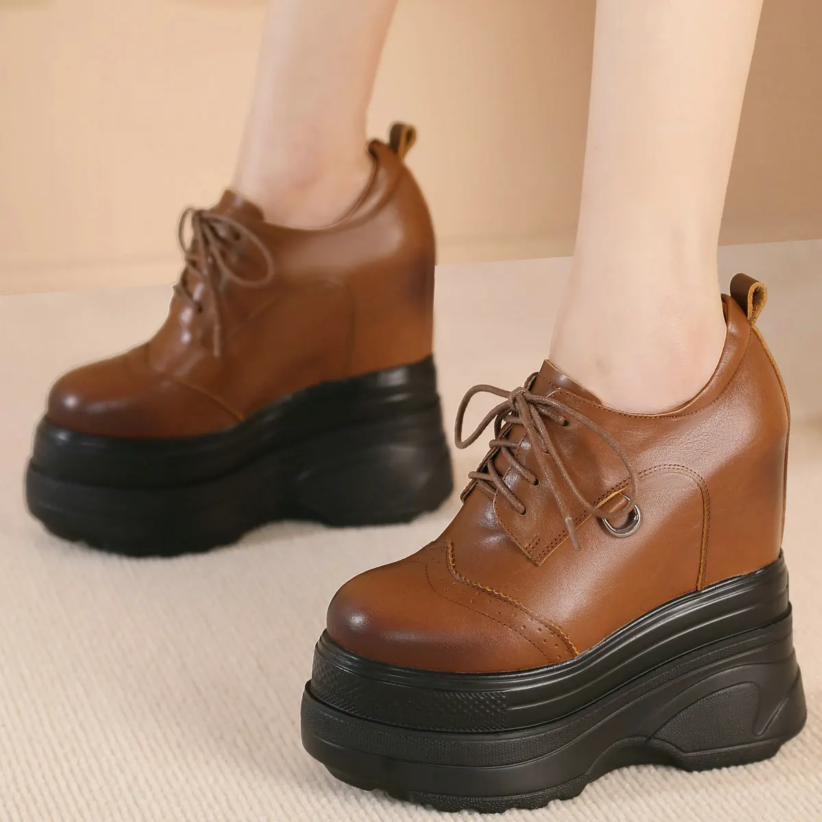 Big Size 46 Chunky Sneakers Women Plus Size 47 Genuine Leather Wedges High Heel Ankle Boots Round Toe Platform Pumps US 11 Shoes - Image 6