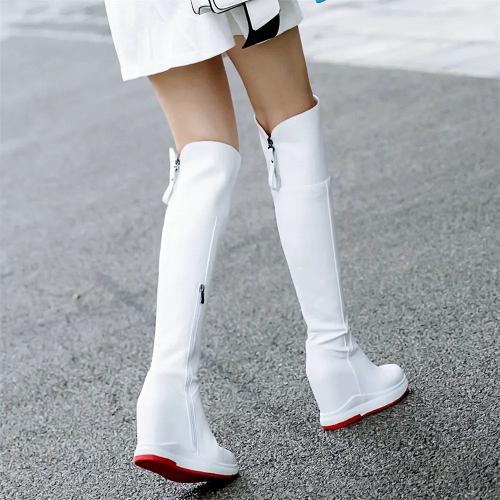 Winter Platform Pumps Shoes Women Genuine Leather Wedges High Heel Motorcycle Boots Female Round Toe Thigh High Fashion Sneakers - Image 2