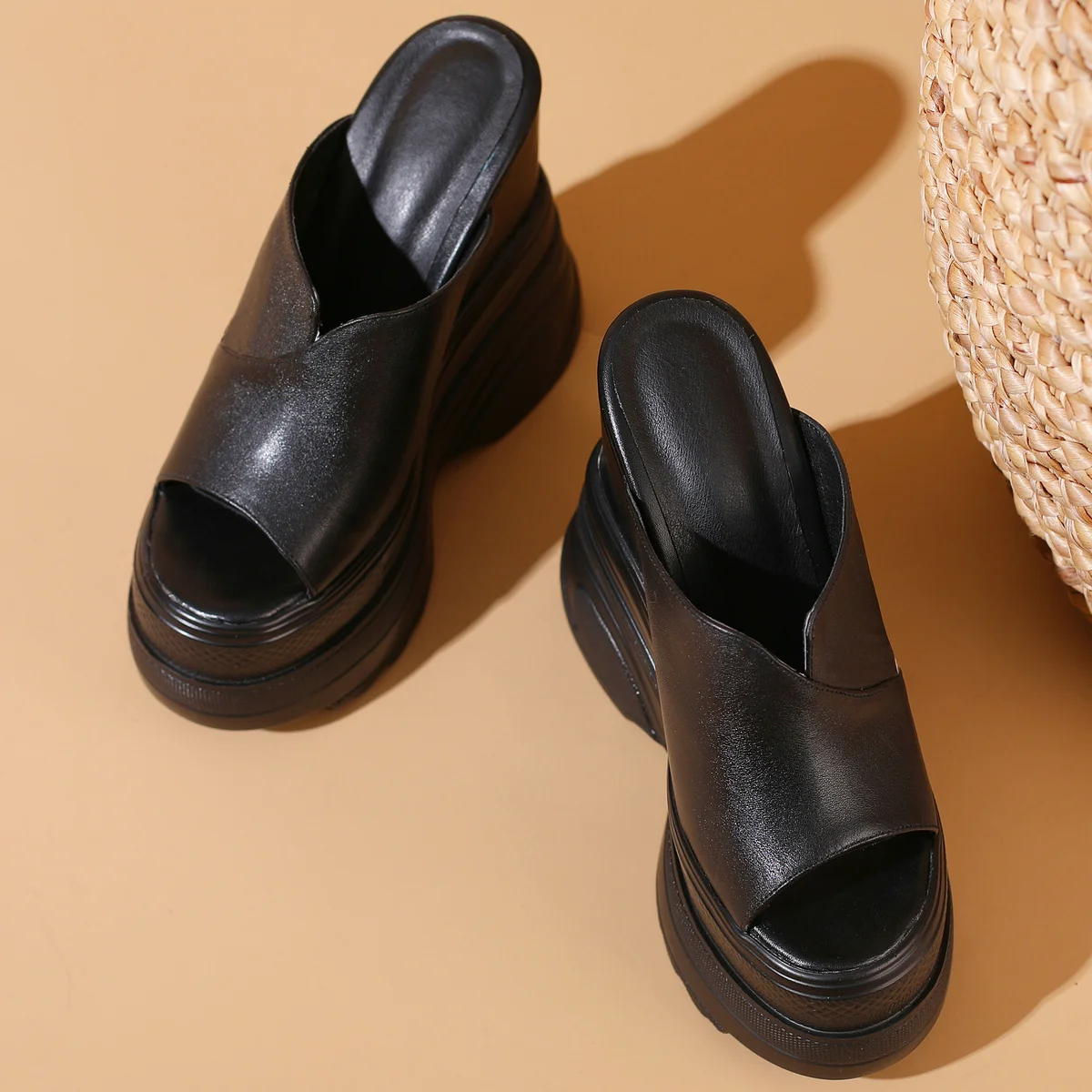 16cm High Heel Plus Size 47 Mules Women Size 46 Genuine Leather Wedges Gladiator Sandals Summer Big Size 45 Shoes Platform Pumps - Image 6