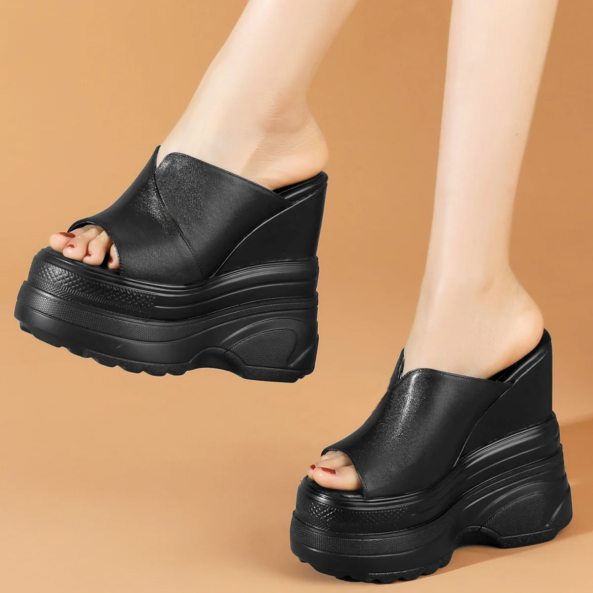 16cm High Heel Plus Size 47 Mules Women Size 46 Genuine Leather Wedges Gladiator Sandals Summer Big Size 45 Shoes Platform Pumps - Image 3