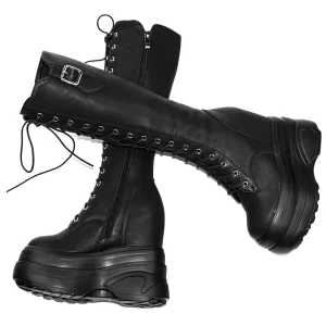 Plus Size 46 47 Snow Boots Women Genuine Leather Wedges High Heel Vulcanized Shoes Winter Platform Pumps Size 45 Chunky Sneakers