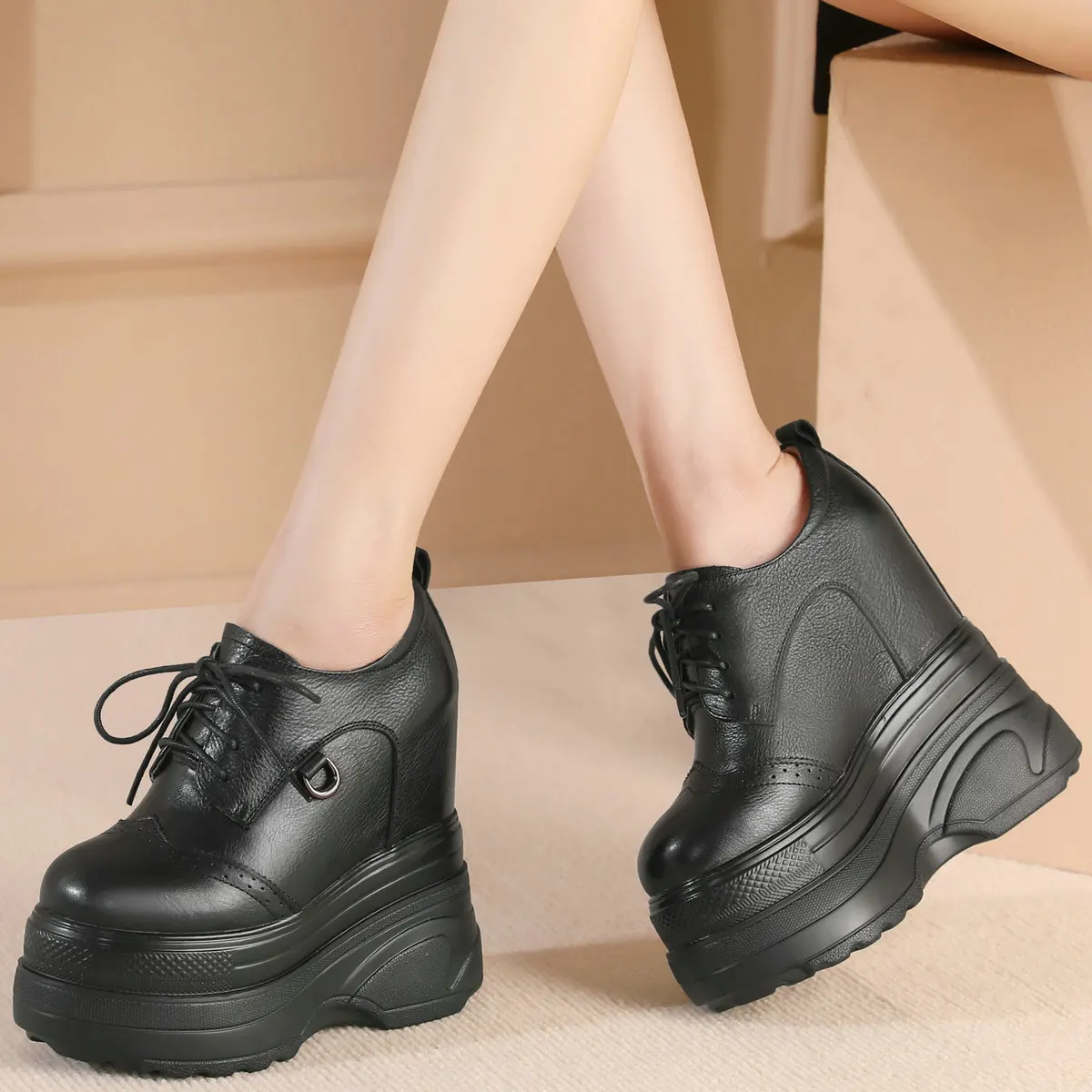 Big Size 46 Chunky Sneakers Women Plus Size 47 Genuine Leather Wedges High Heel Ankle Boots Round Toe Platform Pumps US 11 Shoes - Image 4