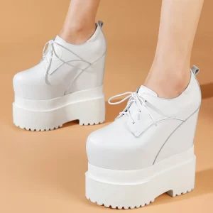 16cm High Heel Platform Pumps Shoes Women Custom-Mad EUR Size41 Genuine Leather Wedges Ankle Boots Round Toe Chunky Sneakers