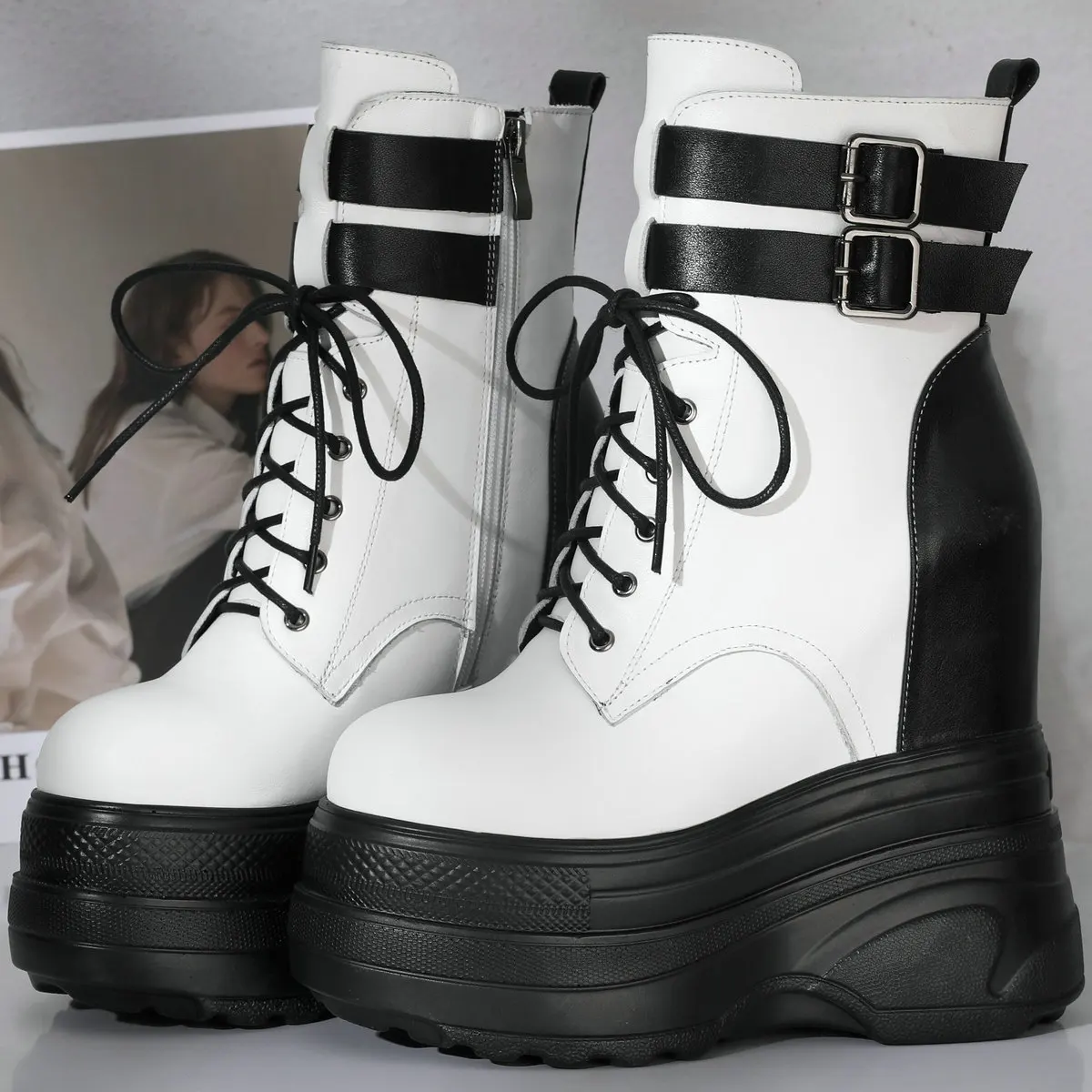 Winter Plus Size 47 Chunky Sneakers Women Custom-Made Big Size 46 45 Genuine Leather Wedges High Heel Snow Boots Platform Pumps - Image 5