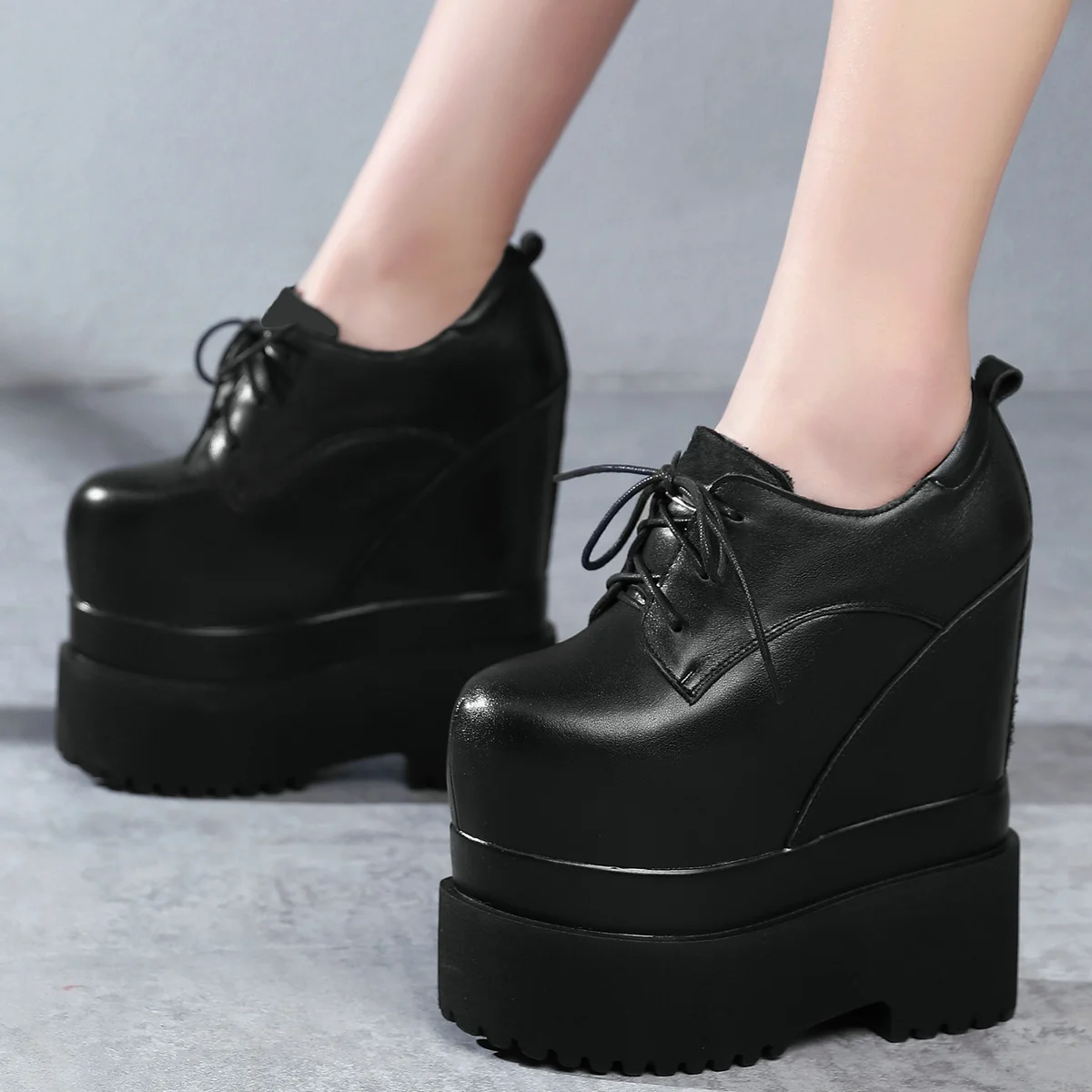 16cm High Heel Platform Pumps Shoes Women Custom-Mad EUR Size41 Genuine Leather Wedges Ankle Boots Round Toe Chunky Sneakers - Image 4