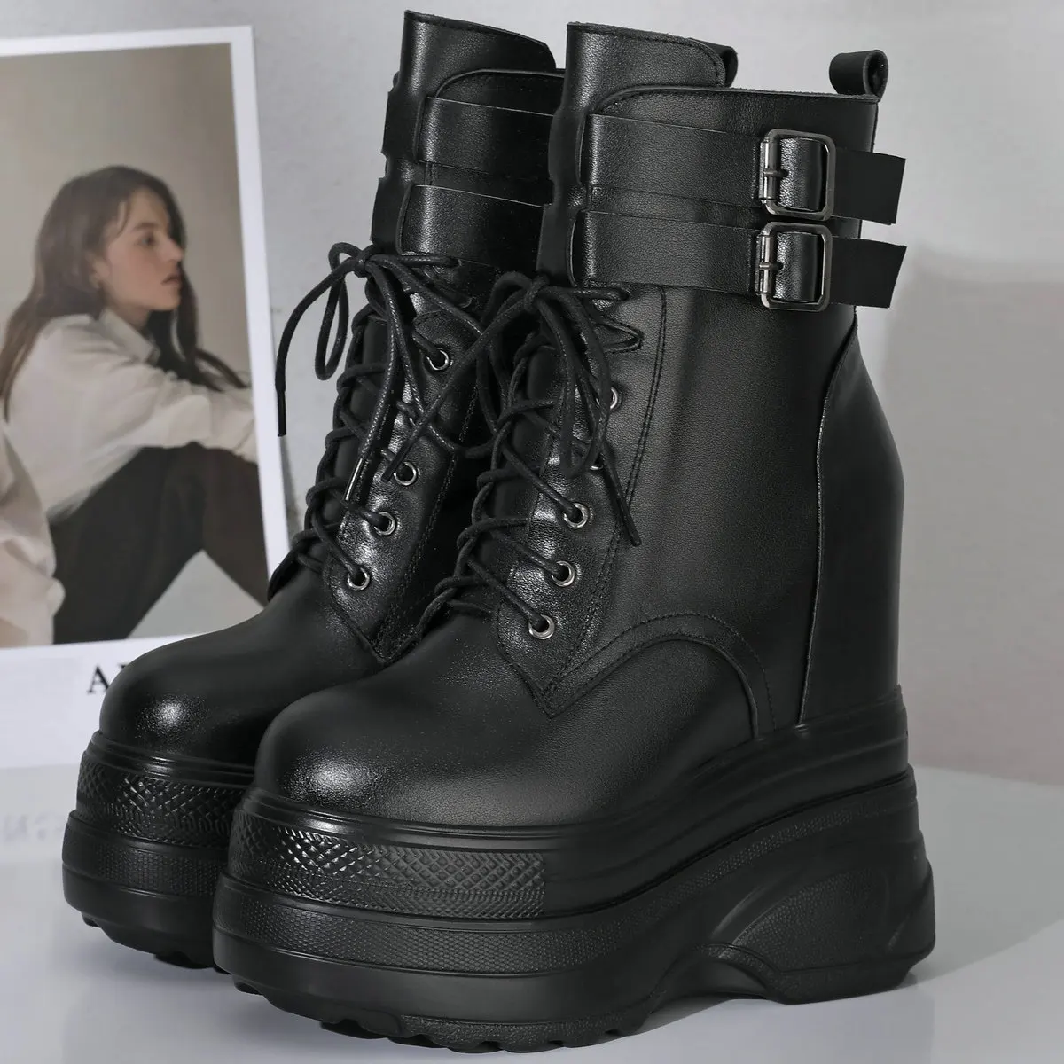 Winter Plus Size 47 Chunky Sneakers Women Custom-Made Big Size 46 45 Genuine Leather Wedges High Heel Snow Boots Platform Pumps - Image 4