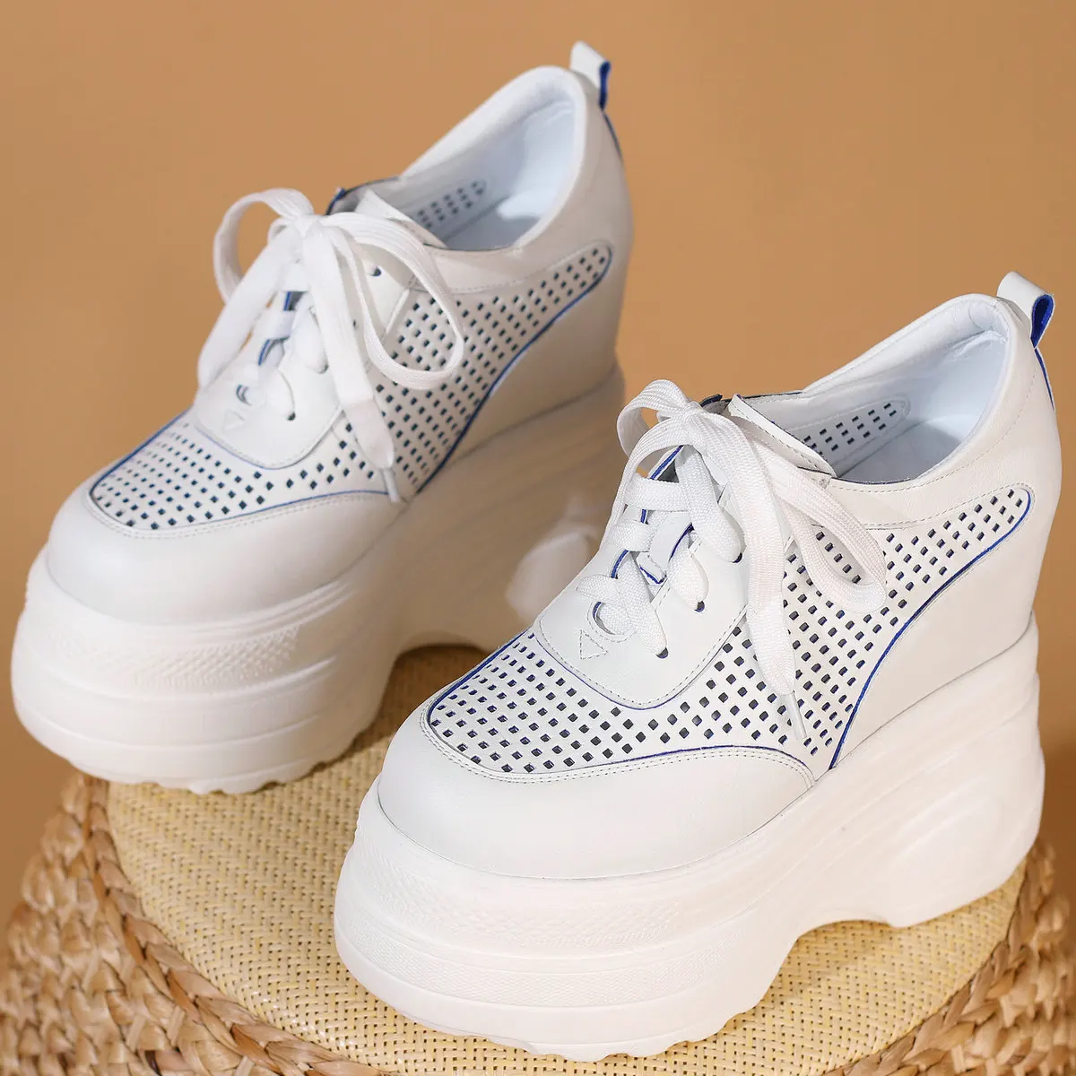 Big Size 47 Sandals Women Hollow Cow Leather Wedges High Heel Ankle Boots Plus Size 46 Chunky Sneakers Summer Size45 Pumps Shoes - Image 6