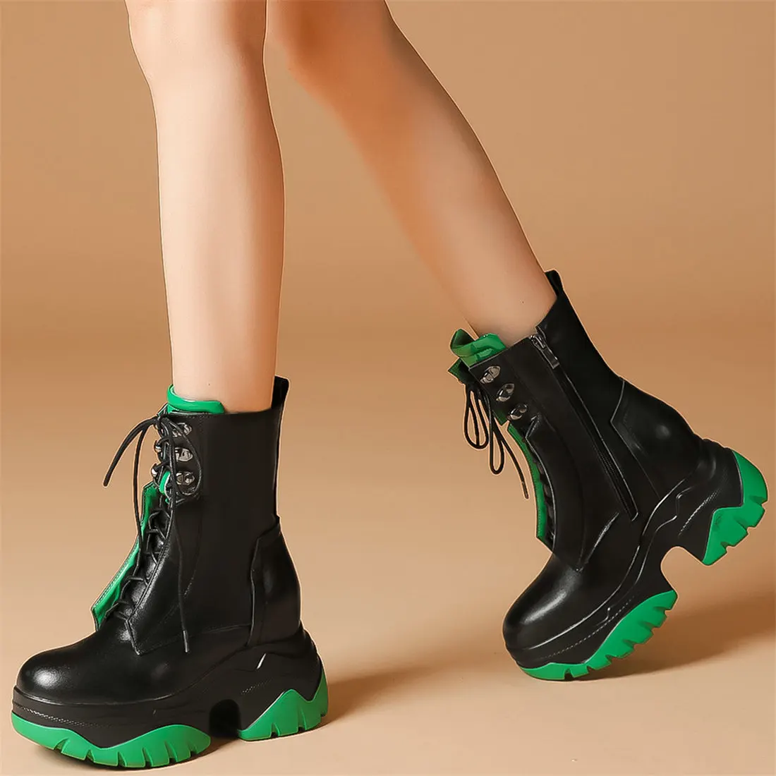 Winter Platform Wedges Pumps Shoes Women Lace Up Genuine Leather High Heel Round Toe Snow Boots Chunky Sneakers Casual Shoes - Image 3