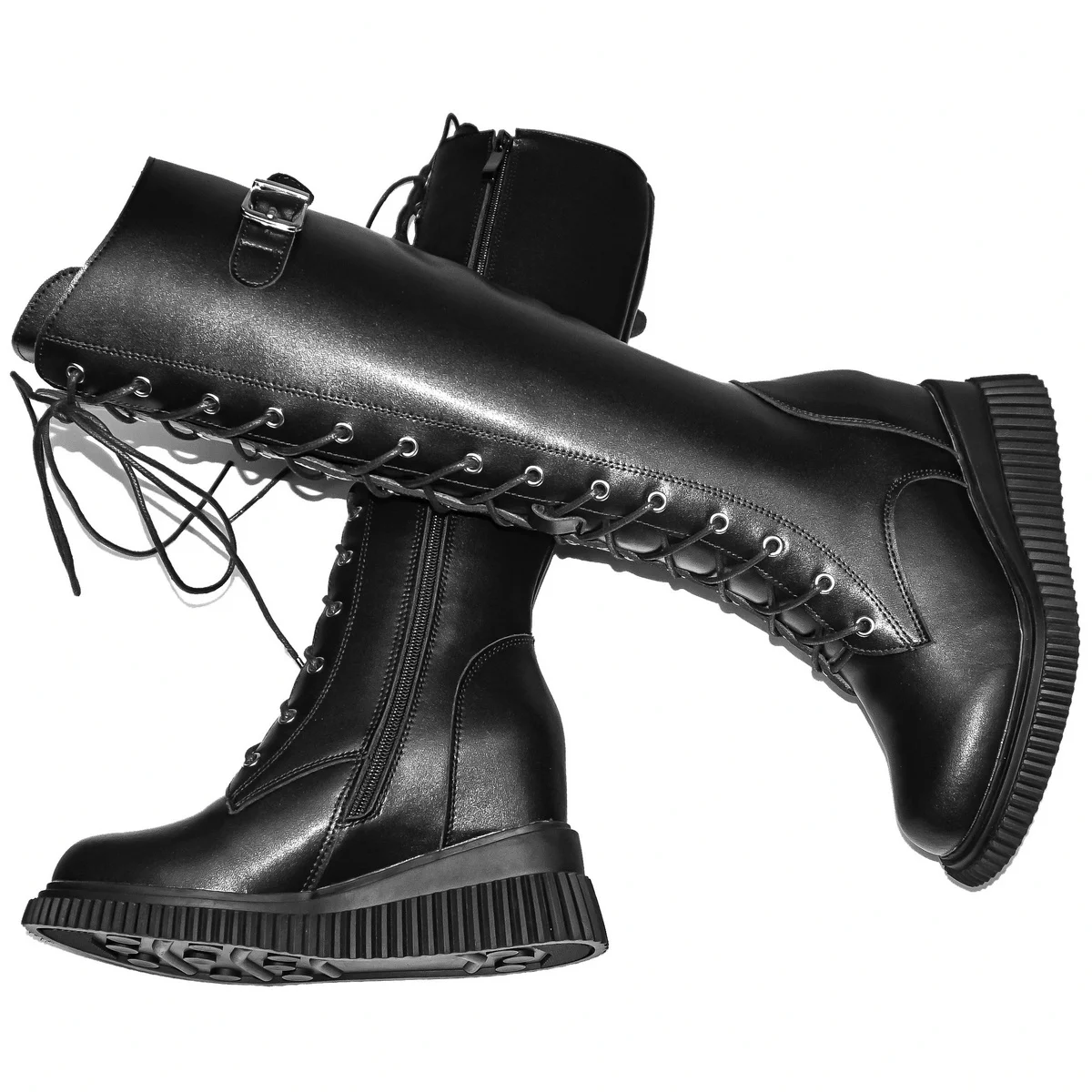 Winter High Heel Pumps Women Black White Genuine Leather Wedges Knee High Snow Boots Round Toe Chunky Sneakers Hidden Heel Shoes - Image 3