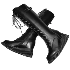 Winter High Heel Pumps Women Black White Genuine Leather Wedges Knee High Snow Boots Round Toe Chunky Sneakers Hidden Heel Shoes