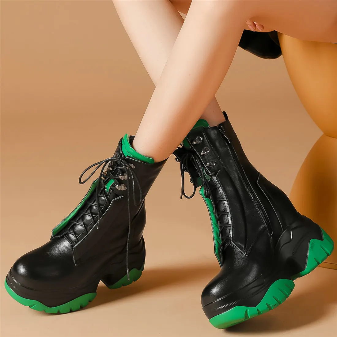 Winter Platform Wedges Pumps Shoes Women Lace Up Genuine Leather High Heel Round Toe Snow Boots Chunky Sneakers Casual Shoes - Image 2