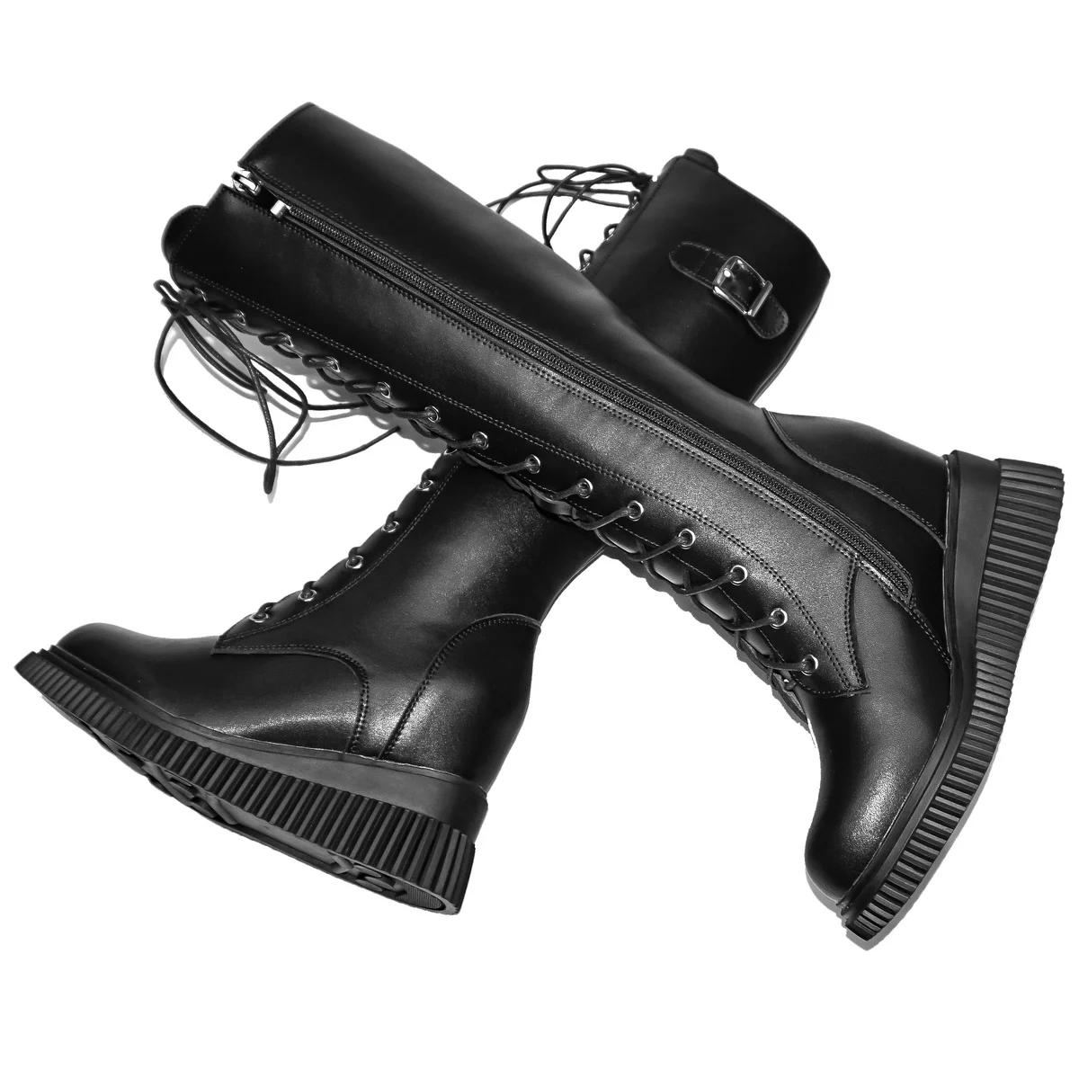 Winter High Heel Pumps Women Black White Genuine Leather Wedges Knee High Snow Boots Round Toe Chunky Sneakers Hidden Heel Shoes - Image 6