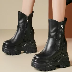 Platform Pumps Shoes Women Genuine Leather Wedges High Heel Snow Boots Female Winter Round Toe Fashion Sneakers Casual Shoes