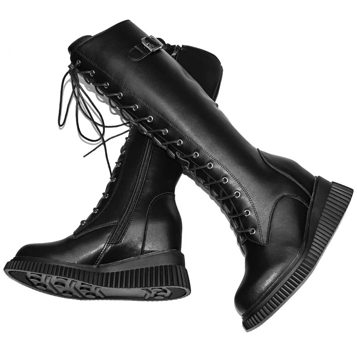 Winter High Heel Pumps Women Black White Genuine Leather Wedges Knee High Snow Boots Round Toe Chunky Sneakers Hidden Heel Shoes - Image 4